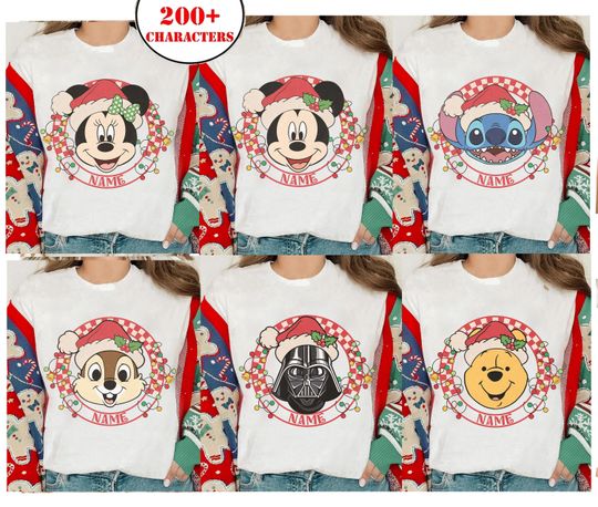 Discover Personalized Disney All Characters Checkered Christmas Shirt, Mickey & Friends Toy Story Star Wars Shirt, Mickey's Very Merry Christmas Tee