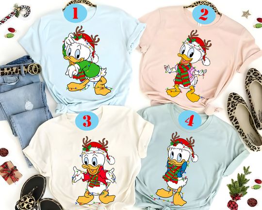 Discover Dewey Ducktales Christmas Light, Huey Dewey Louie Santa Christmas Lights Shirt, Disneyland Xmas Shirt, Mickey's Very Merry Christmas Party