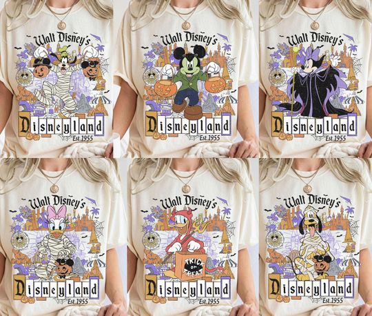 Discover Walt Disney's Disneyland All Characters Halloween Shirt, Disney Mickey and Friends Mummy Skeleton Tee, Mickey's Not So Scary Party 2025 Tee
