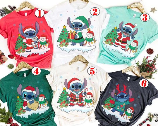 Discover Disney Lilo and Stitch Christmas Lights T-Shirt, Santa Stitch Christmas Shirt, Disneyland Mickey's Very Merry Christmas Party Matching Tee