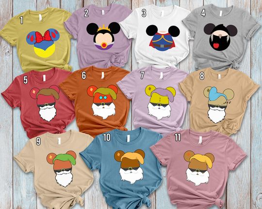 Disney Snow White and Seven Dwarfs Big Face Halloween Costume, Evil Queen Dopey Grumpy Happy Doc Sleepy Sneezy Shirt, Disneyland Trip Tee