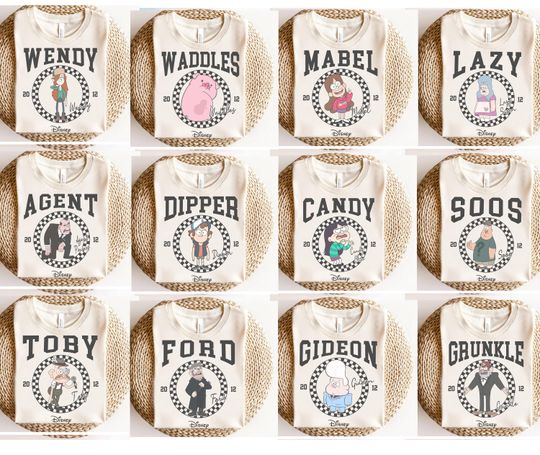 Disney Gravity Falls All Characters Vintage Retro Shirt, Dipper Mabel Pines Wendy Corduroy Grunkle Stan Soos Ramirez Waddles Robbie Tees