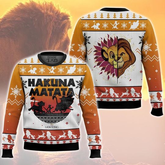 Disney The Lion King Simba Hakuna Matata Ugly Christmas Sweater, Ugly Sweater Gift For Her Mother, Family Trip Xmas