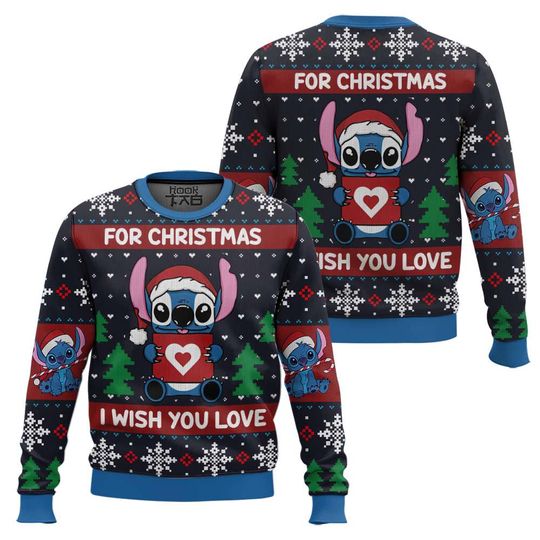 Discover Christmas Disney Stitch I Wish You Love Lilo And Stitch Ugly Sweater, Ugly Sweater Gift For Her Mother, Disneyland Family