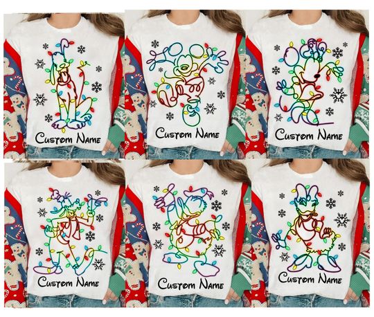 Discover Personalized Disney Mickey and Friends Outline Christmas Lights Shirt, Disney Mickey's Very Merry Christmas Shirt, Disney Girl's Trip Shirt