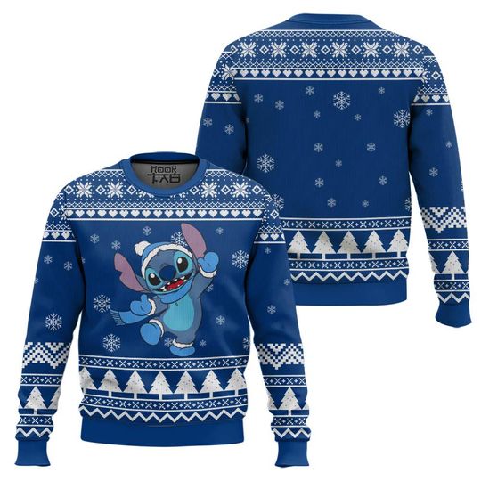 Discover Disney Christmas Stitch Blue Christmas Lilo And Stitch Ugly Sweater, Ugly Sweater Gift For Her Mother, Disneyland Family