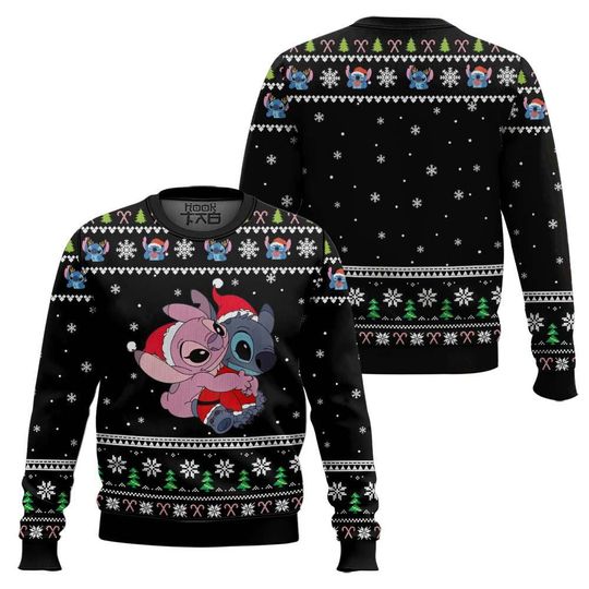Discover Disney Stitch And Angel Xmas Lilo And Stitch Ugly Christmas Sweater, Ugly Sweater Gift For Her Mother, Disneyland Family