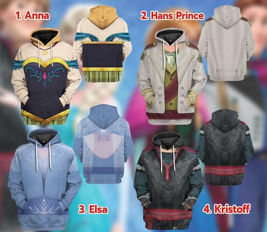 Discover Frozen 3D Full Over Print Hoodie, Elsa Anna Hans Prince Kristoff Halloween Costume, Frozen Movie Cosplay Sweatshirt, Frozen Cartoon Hoodie