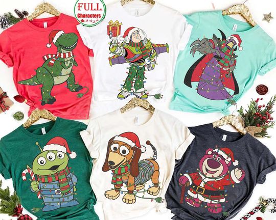 Vintage Disney Pixar Toy Story Characters Christmas Lights Shirt, Buzz Lightyear Woody Slinky Alien Jessie, Pixar Pier Christmas Trip Shirt