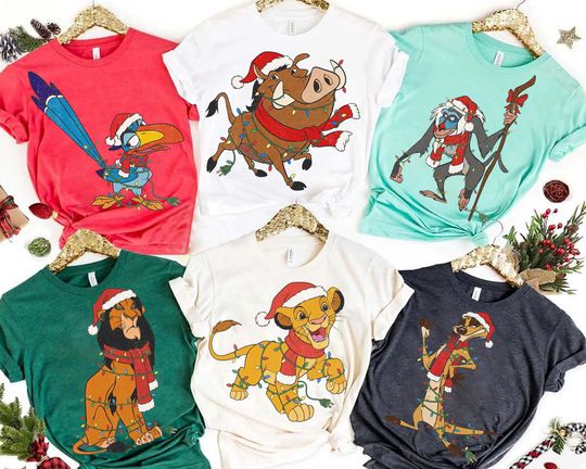 Discover Vintage Disney Lions King  Christmas Lights Shirt, Lion King Christmas Tee, Animal Kingdom Xmas, Simba  Scar Timon Rafiki Pumbaa Scar Shirt