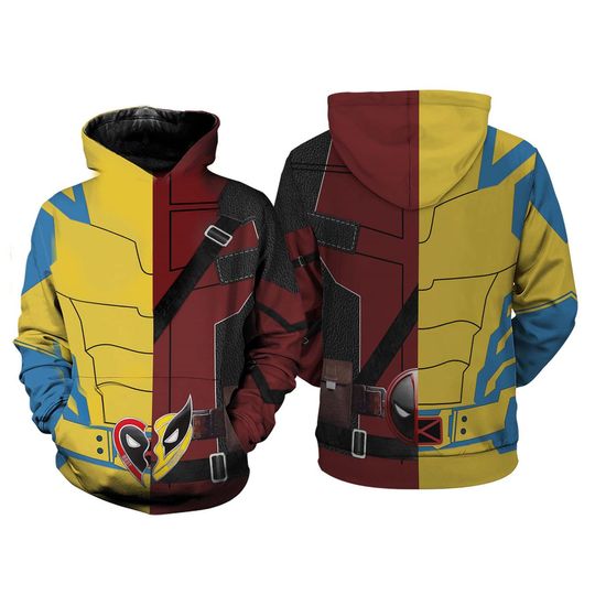 Discover Deadpool Wolverine 3D Full Over Print Hoodie, Deadpool Wolverine Cosplay Shirt, Superhero Sweatshirt Hoodies, Superhero Cosplay Sweatshirt