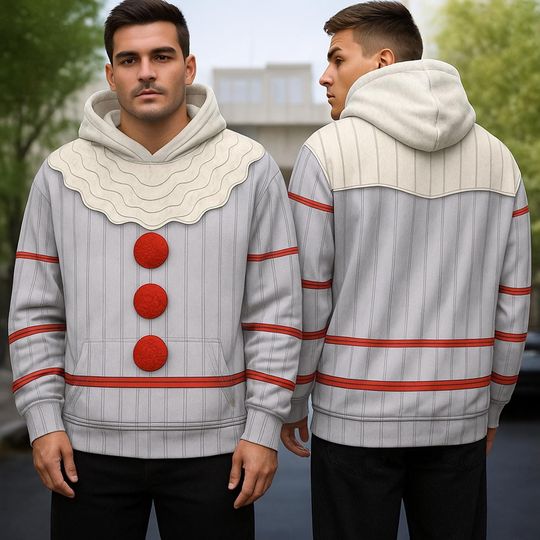 Discover Pennywise Costume 3D Full Over Print Hoodie, Pennywise Cosplay Sweatshirt, Halloween Costume Horror Movie Gift, Halloween Cosplay Sweatshirt