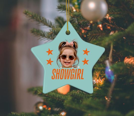 Discover Showgirl Ornament with Personalized Photo, Showgirl Era Christmas Ornament, Retro Glitter Music Lover Gift, Chorister Christmas Ornament.