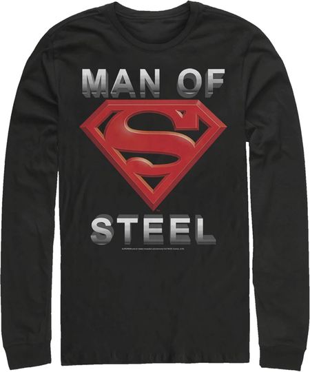 Fifth Sun Men's Superman Man of Steel Beveled Logo Long Sleeve Shirt