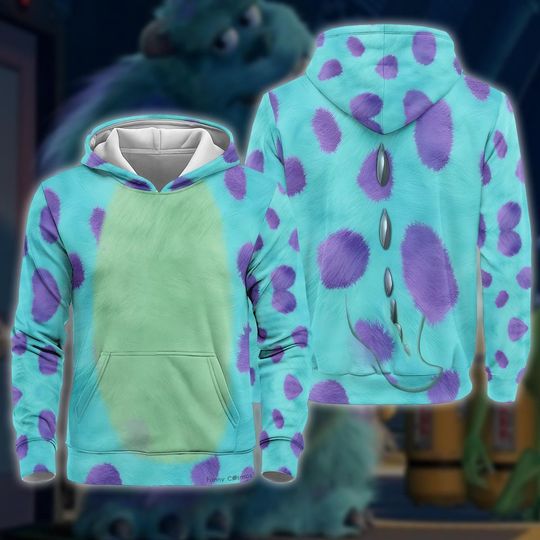 Sulley Monsters Inc 3D Full Over Print Hoodie, Big Green And Purple Monster Costume