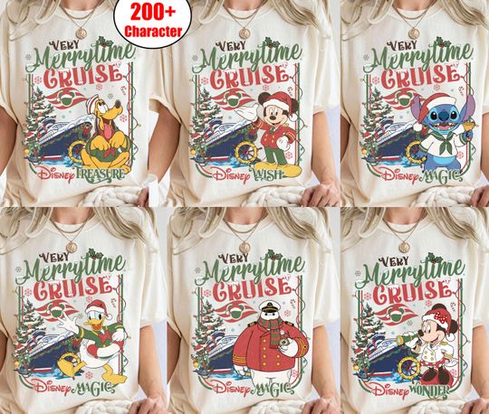 Discover Custom Disney Cruise All Characters Very Merrytime Christmas shirt, Mickey & Friends Stitch Xmas, Disney Cruise Xmas,Disney Wish Dream Magic