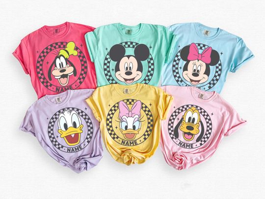 Discover Customized Disney Mickey and Friends All Characters Checkered Shirt, Mickey Minnie Donald Daisy Goofy Pluto Shirt, Disneyland Trip 2025 Tee