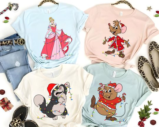 Discover Disney Cinde Christmas Lights Shirt, Disney Cinde Jaq And Gus Christmas Lights Shirt, Disneyland Family Christmas Trip Shirt