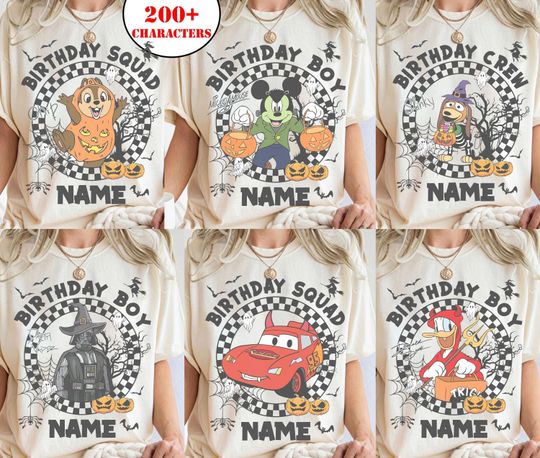 Discover Personalized Disney All Characters Halloween Birthday Shirt, Mickey and Friends Toy Story Star Wars Marvel Birthday Shirt, WDW Trip Shirt