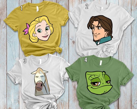Disney Tangled Characters Big Face Halloween Costume, Tangled Rapunzel Flynn Rider Mother Gothel Maximus Pascal Shirt, Disneyland Trip Shirt