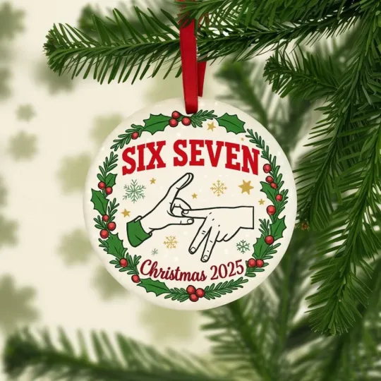 Discover Six Seven 67 Christmas Ornament 2025 Holiday Wreath Ceramic Keepsake Gift