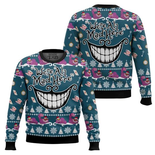 Discover Christmas Disney We're All Mad Here Alice In Wonderland Ugly Sweater, Ugly Sweater Gift For Her, Family Trip Xmas Party Gift