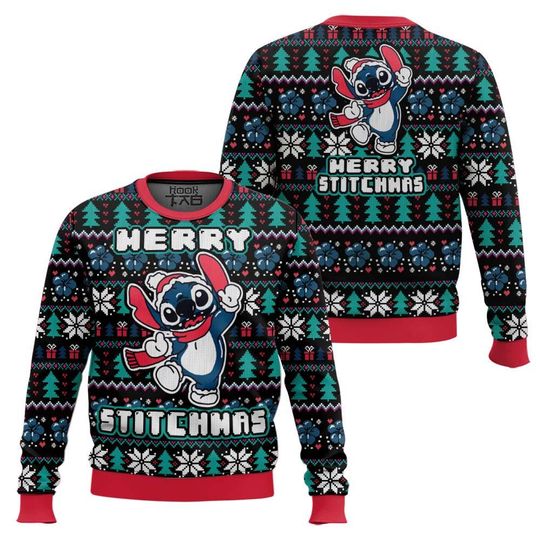 Discover Christmas Santa Stitch Merry Stitchmas Lilo And Stitch Ugly Sweater, Ugly Sweater Gift For Her Mother, Family Trip Sweater