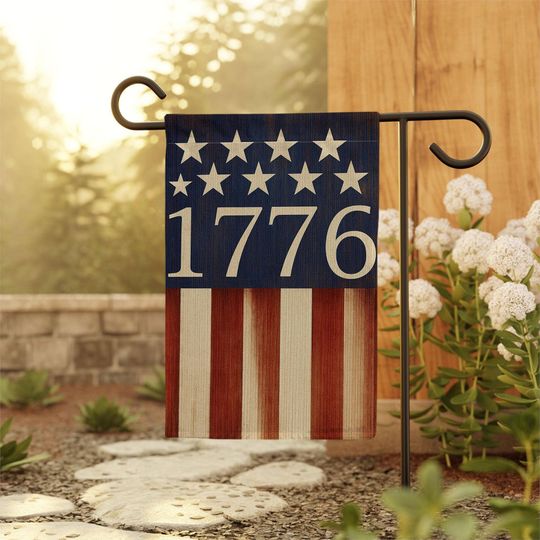 Discover 1776 Patriotic Garden Flag, Rustic USA Independence Day Outdoor Banner