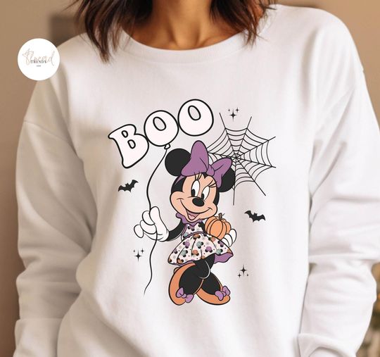 Discover Minnie Pumpkin Halloween Sweatshirt, Spooky Season, Halloween Boo Sweatshirt, Spooky Season Gift For Disneyland Kid