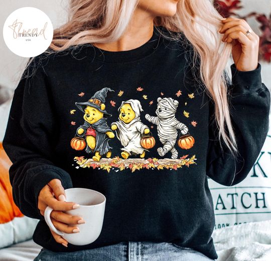 Discover Pooh Bear Halloween Sweatshirt, Spooky Pooh Sweatshirt, Cute Winnie The Pooh Spooky Season Vibe Toddler Youth Kid Gift