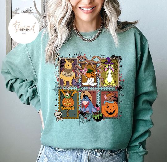 Discover Disney Halloween Sweatshirt, Pooh Friends Spooky Season Sweatshirt, Pooh Halloween Family Sweatshirt