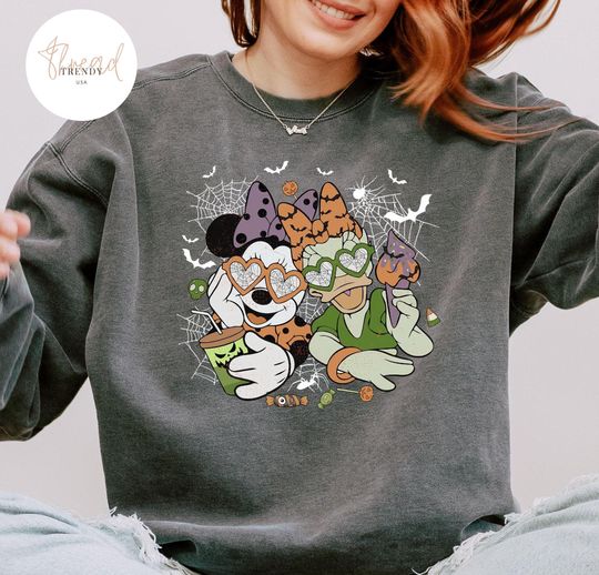 Discover Daisy And Minnie Sweatshirt, Disney Girl Halloween Sweatshirt, Daisy And Minnie Halloween Sweatshirt, Spooky Season Trip Gift For Kid