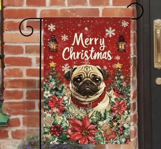 Discover Christmas Dog Garden Flag, Pug Garden Flag, Fawn Pug Garden Flag