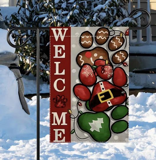 Discover Paw Print Garden Flag, Christmas Dog Garden Flag