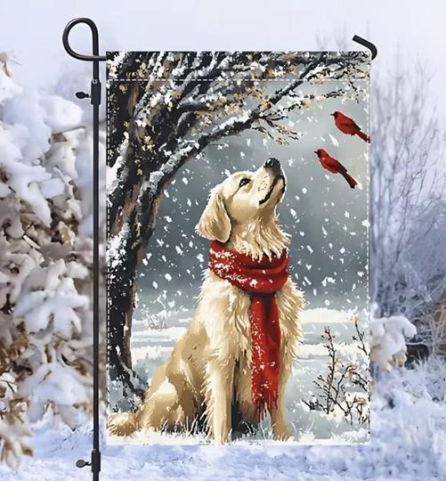 Discover Golden Retriever Garden Flag, Winter Dog Flag, Dog Garden Flag