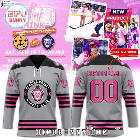 Discover Custom Reading Royals Pink In The Rink Lace Hockey Shirt Men's Fan Gear Grey