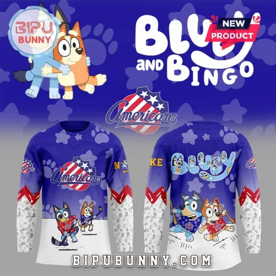 Discover Personalize Rochester Americans x Blu.ey and Bin.go Hockey Shirt Men's Fan Gear
