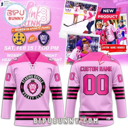 Custom Reading Royals Pink In The Rink 2025 Lace Hockey Shirt Men's Fan Gear