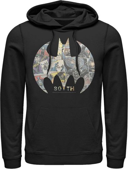 Fifth Sun Men's Batman Shield Logo Comic 80th Anniversary Pull Over Hoodie