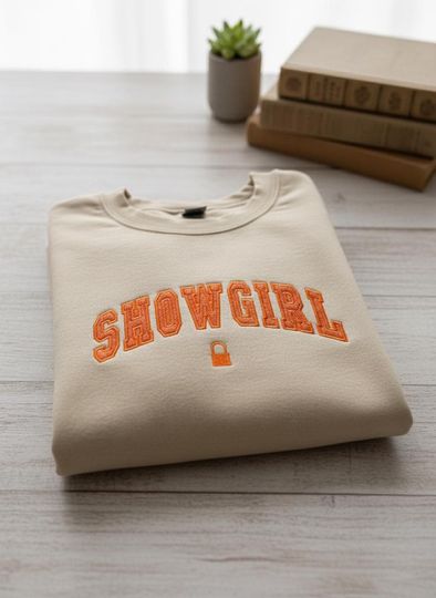 Discover Showgirl Embroidered Sweatshirt: Showgirl Shirt for Concert, Orange Glitter Hoodie -TC254
