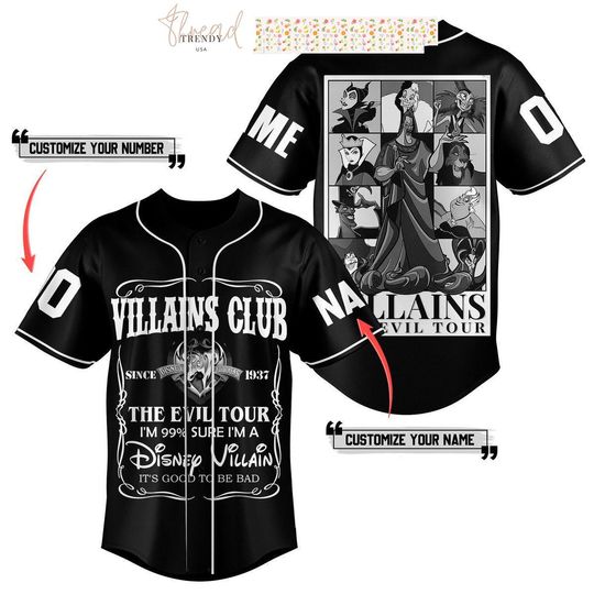 Discover Custom Villains Club The Evil Tour Disney Baseball Jersey, Gift for Kids and Women