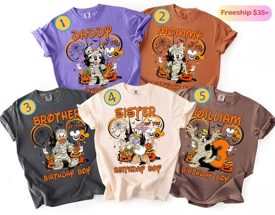 Discover Personalized Disneyland Halloween Family Birthday Shirt, Mickey And Friends Halloween Birthday Tee, Halloween Party T-Shirt, Birthday Gift