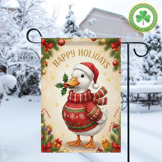 Discover Happy Duck Christmas Garden Flag, Holiday Outdoor Porch Decoration