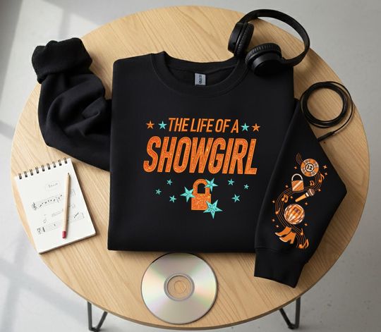 Life of a Showgirl Shirt for Fan, Embroidered Orange Glitter Sweatshirt, Showgirl Shirt for Concert, Showgirl Era Shirt Gift for Her