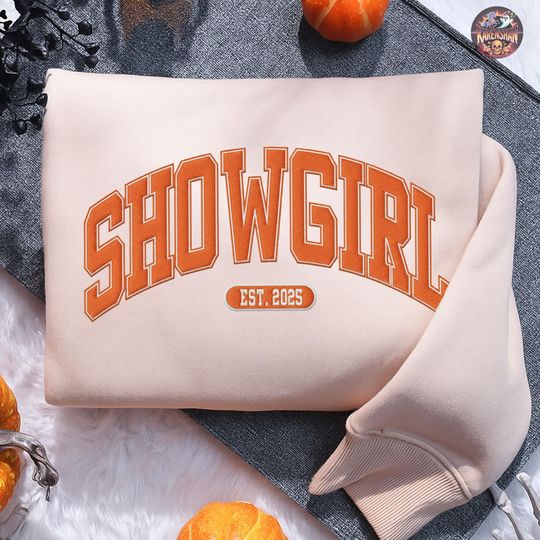 Discover Orange Show Girl Embroidered Sweatshirt, Showgirl Era Shirt, Album Release Party Embroidered Shirt, Music Festival Embroidery