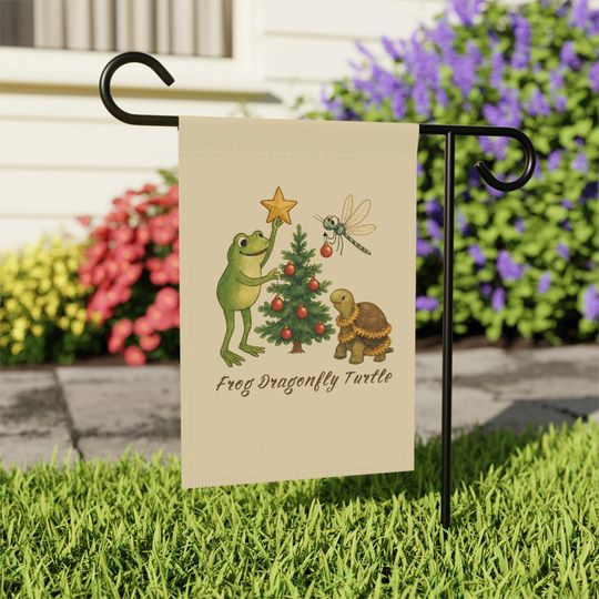 FDT Christmas Garden Flag, Frog Dragonfly Turtle
