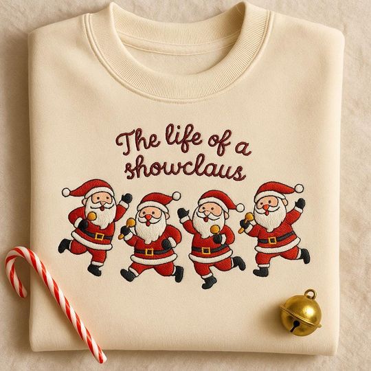 Discover Embroidered Showclaus Sweatshirt, Santa Singing Crewneck, Showgirl Inspired Christmas Jumper, Holiday Musical Theatre Gift