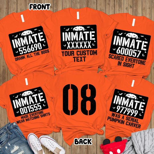 Discover Custom Inmate Halloween Costume Shirt, Custom Number Halloween Sports Group Shirt, Funny Team Halloween Costumes With Player Number Back Tee