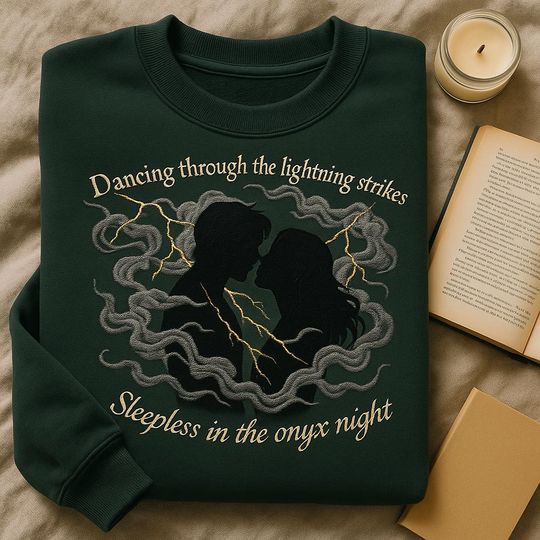 Fourth Wing Sweatshirt with Xaden Violet Sorrengail Embroidery, Opalite & Onyx Lightning Design, Showgirl Era, Music Lover Gift