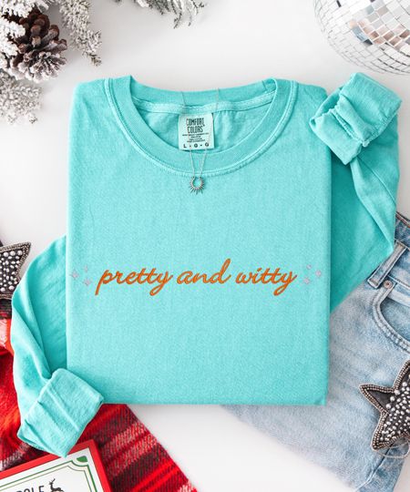 Discover Pretty and Witty Sweatshirt, Embroidered Soft Girl Vibes Sweater, Pretty & Witty Shirt, Aesthetic Crewneck, Gift for Her